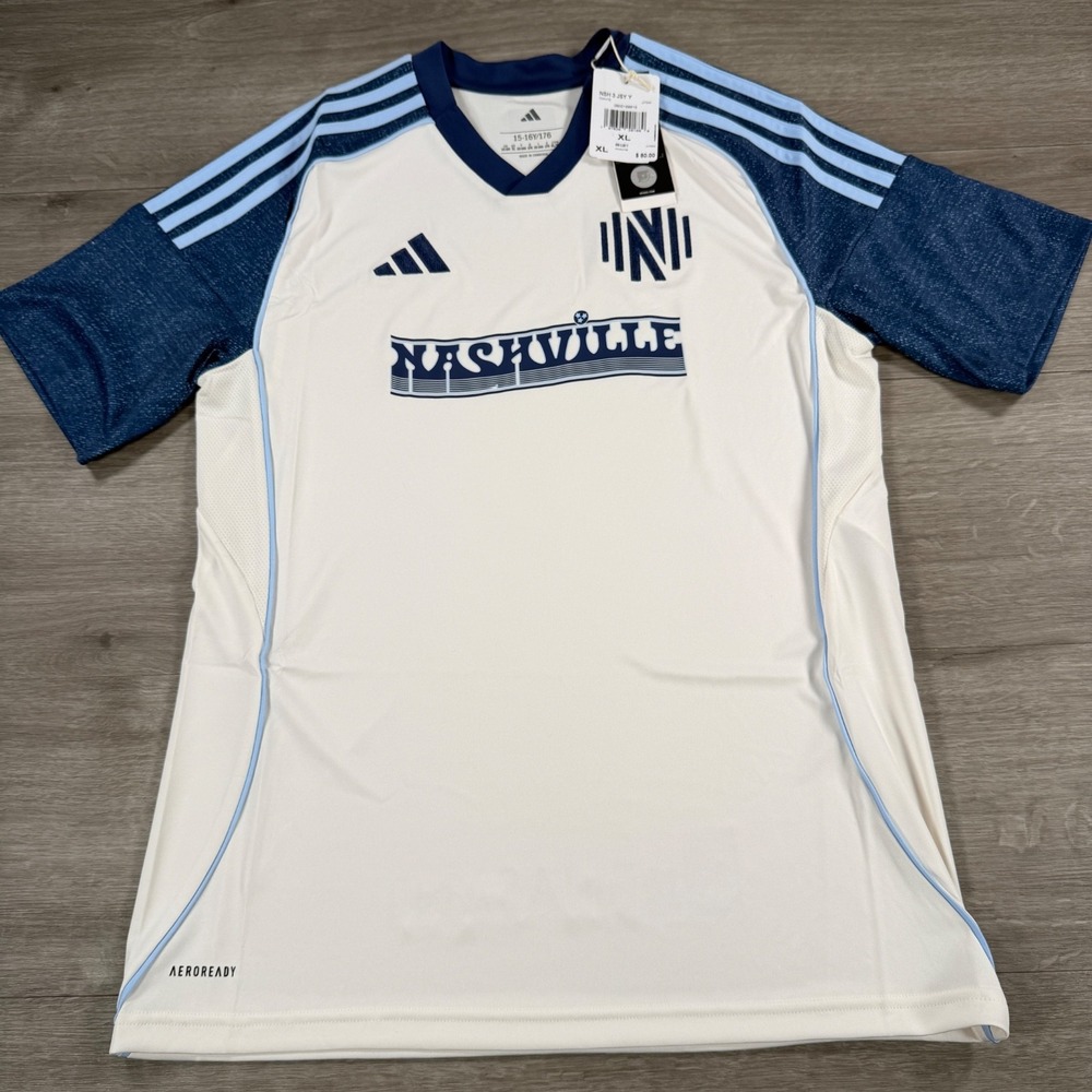 Adidas Nashville SC 2025 Third Jersey JI7334 Kids Youth Size XL Beige/Blue